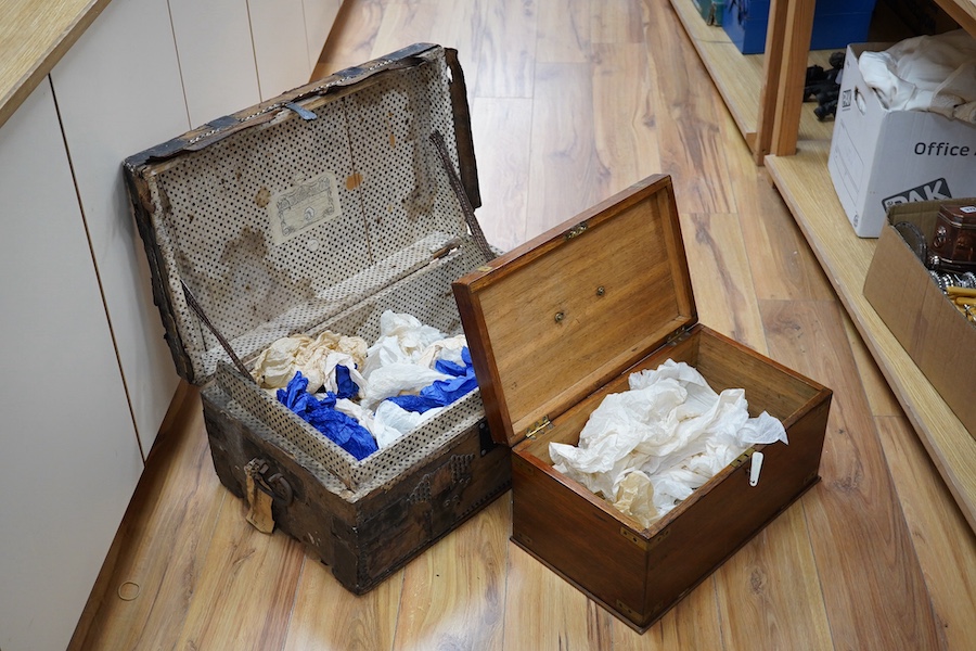 A Studded trunk and a brass bound box. Condition - poor